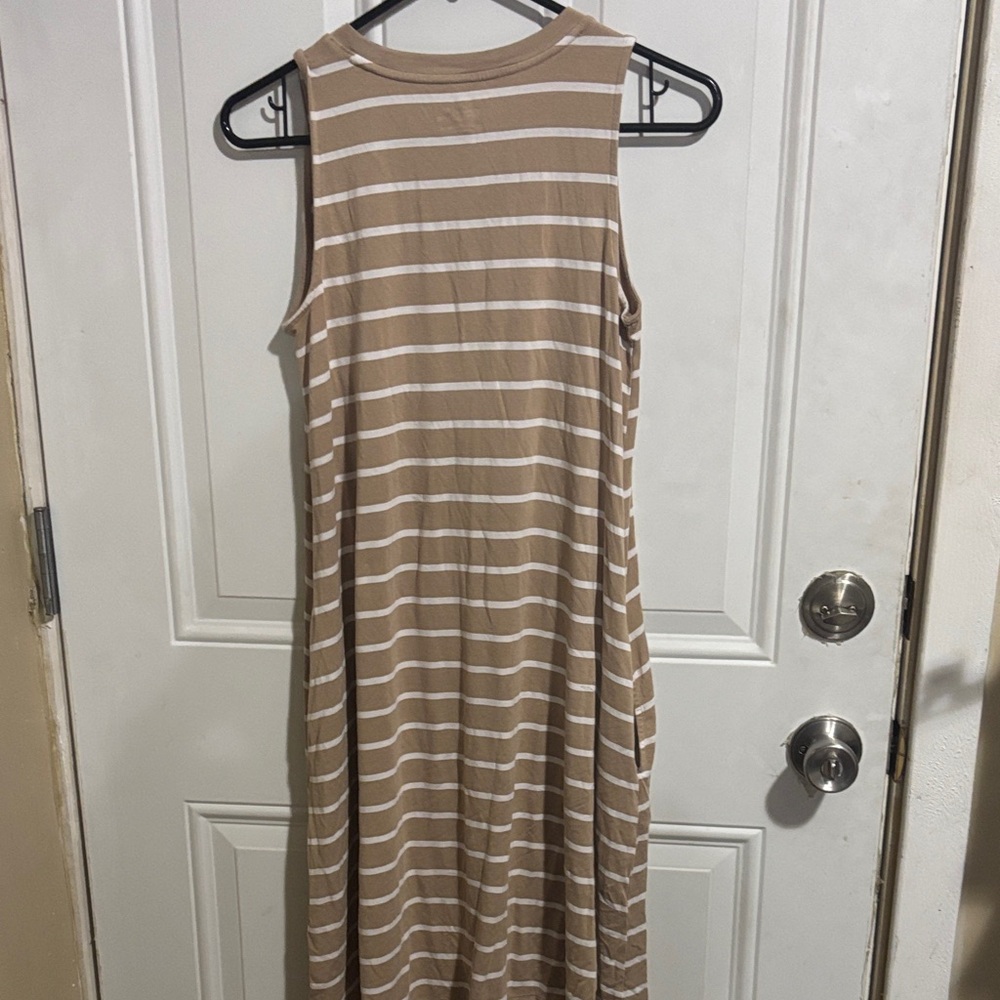 Time and Tru Tan and White Striped Sleeveless Midi Dress - Picture 4 of 4